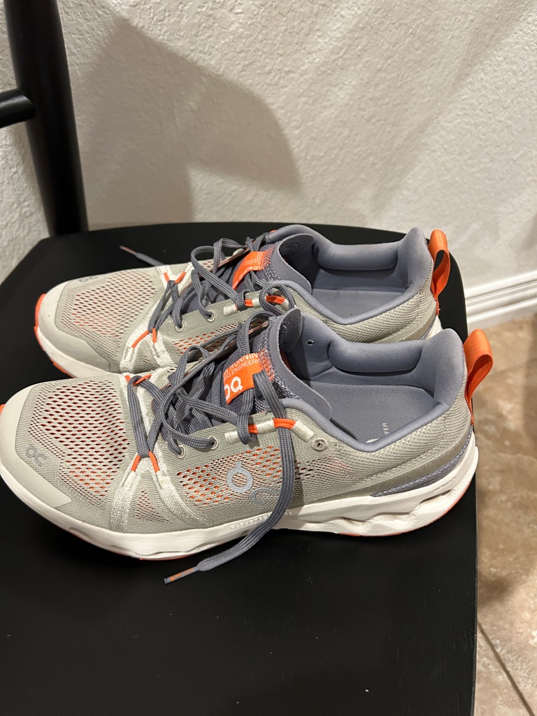 On Running Men's Gray Mesh Sneakers With Orange Accents